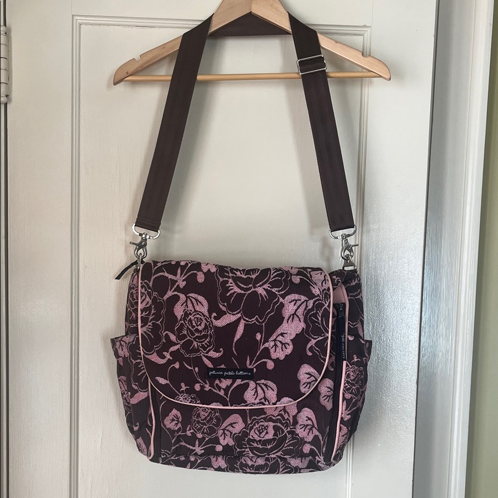 Petunia Pickle Bottom Pink and Brown Floral Baby Bag